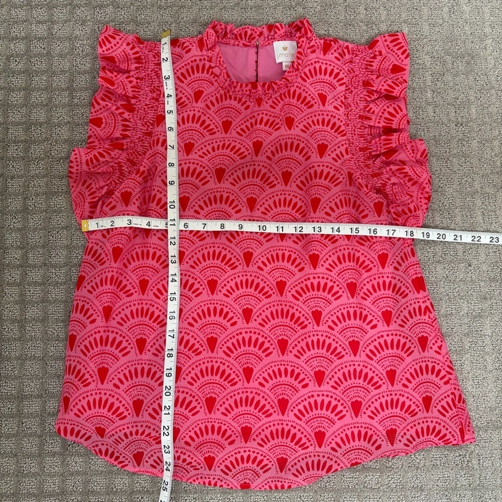 J. Marie Noelle Ruffle Sleeve Top Pink Novelty Print Size XS - Picture 7 of 7